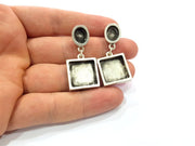 Earring Blank Backs Base Setting Silver Resin Blank Cabochon Base inlay Blank Mounting Antique Silver Plated Metal (10x8+16mm) 1 Pair G15501