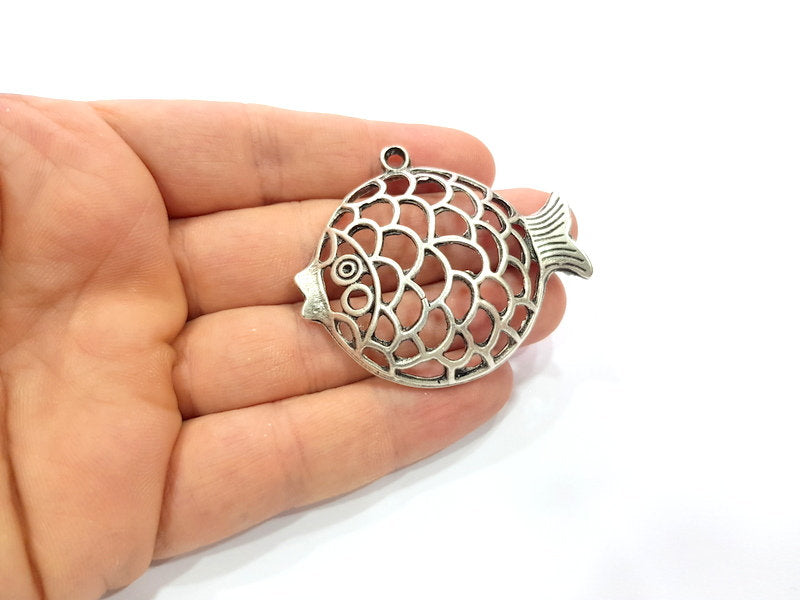 Puffer Fish Pendant Silver Pendant Antique Silver Plated Metal (55x48mm) G17124