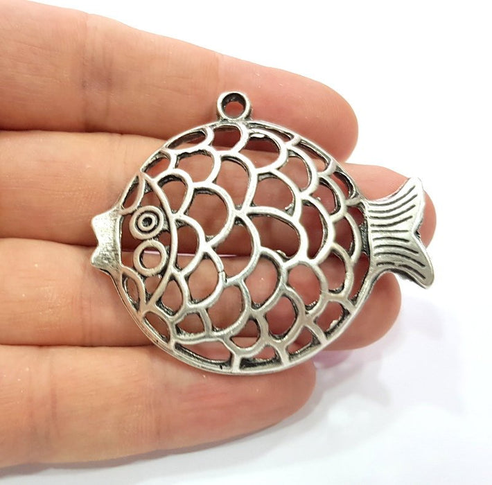 Puffer Fish Pendant Silver Pendant Antique Silver Plated Metal (55x48mm) G17124