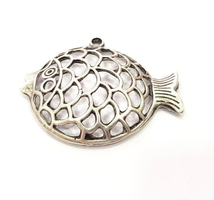 Puffer Fish Pendant Silver Pendant Antique Silver Plated Metal (55x48mm) G17124