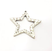 2 Star Pendant Hammered Silver Pendant Antique Silver Plated Metal (44x40mm) G15857