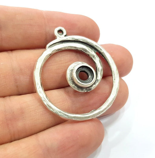 2 Silver Pendant Blank Base Blank Mountings Cabochon Blank Antique Silver Plated Metal (36mm)  G15510