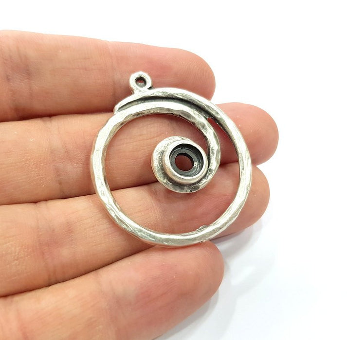 2 Silver Pendant Blank Base Blank Mountings Cabochon Blank Antique Silver Plated Metal (36mm)  G15510