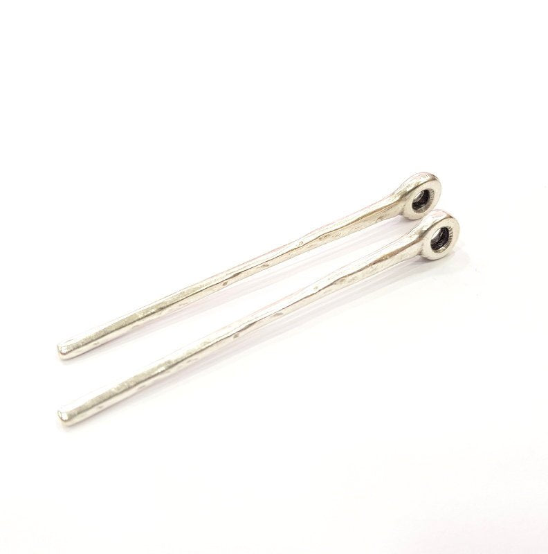2 Large Spike Pendant Antique Silver Plated Metal (69x8mm) G15859