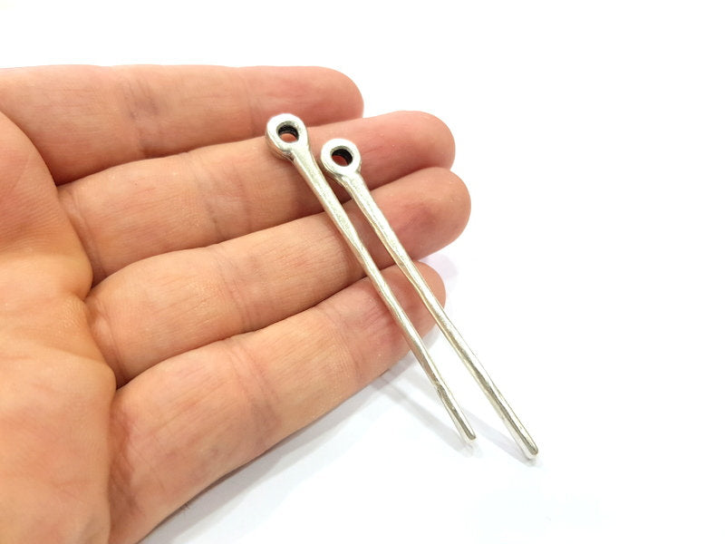 2 Large Spike Pendant Antique Silver Plated Metal (69x8mm) G15859