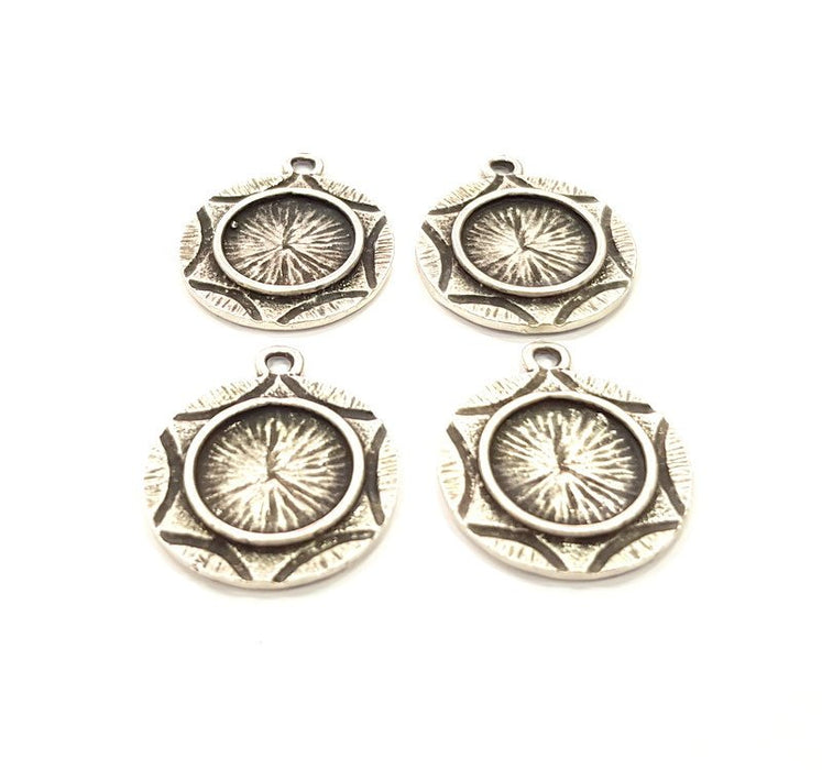 4 Silver Charms Blank Base Blank Mountings Cabochon Blank Antique Silver Plated Metal (21mm)  G15514