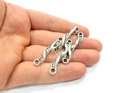 4 Folded Stick Connector Ringed Rod Connector Twisted Connector Antique Silver Plated Metal (20x4mm) G15516