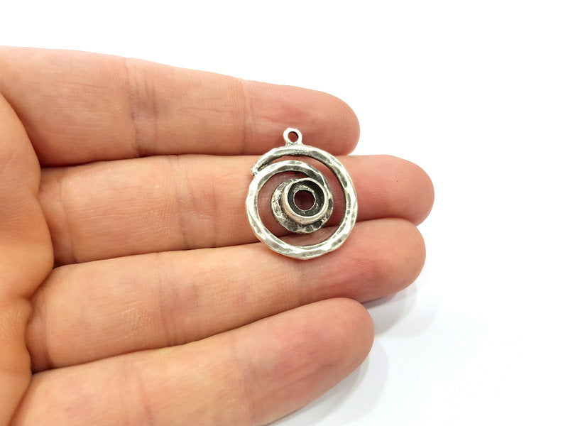 2 Spiral Charms Blank Base Blank Mountings Cabochon Blank Antique Silver Plated Metal (23mm)  G15519