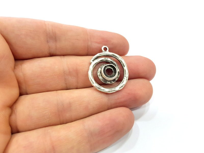2 Spiral Charms Blank Base Blank Mountings Cabochon Blank Antique Silver Plated Metal (23mm)  G15519