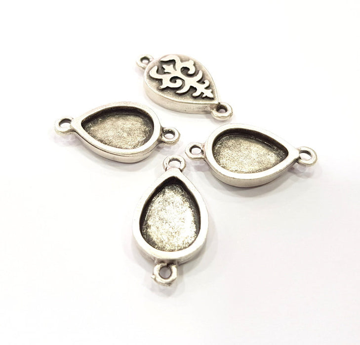 4 Silver Base Blank inlay Pendant Blank Base Resin Blank Mosaic Mountings Antique Silver Plated Metal (14x10mm blank )  G15522