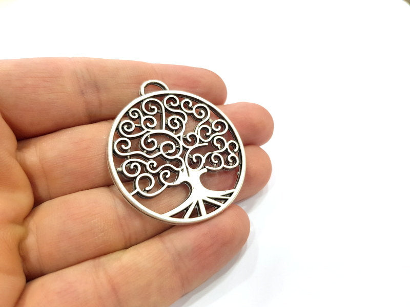 Tree Pendant Silver Pendant Antique Silver Plated Metal (41mm) G15525