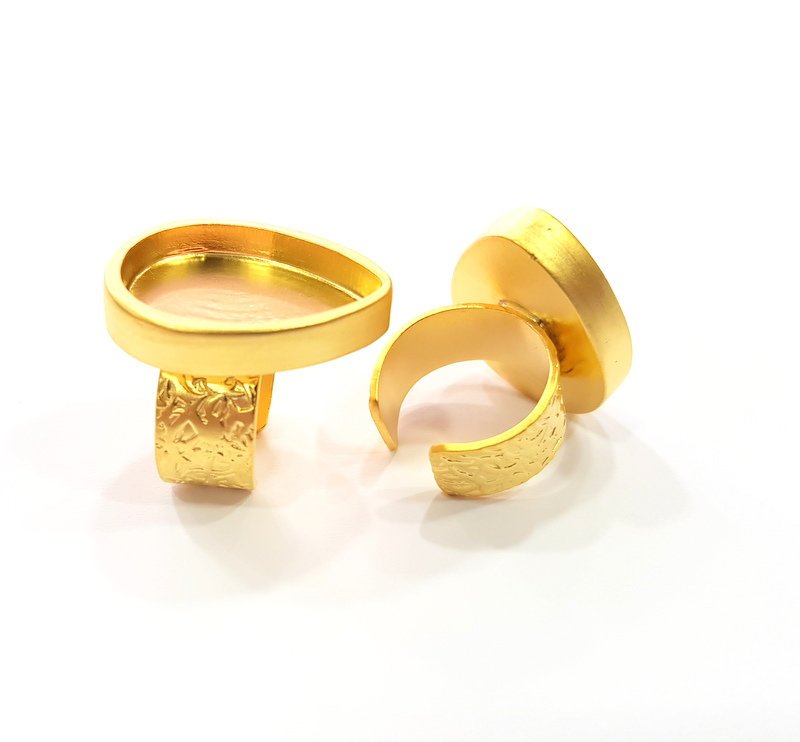 Gold Ring Blank Setting Cabochon Base inlay Ring Backs Mounting Adjustable Ring Base Bezel (25x18mm blank ) Gold Plated Metal G15528