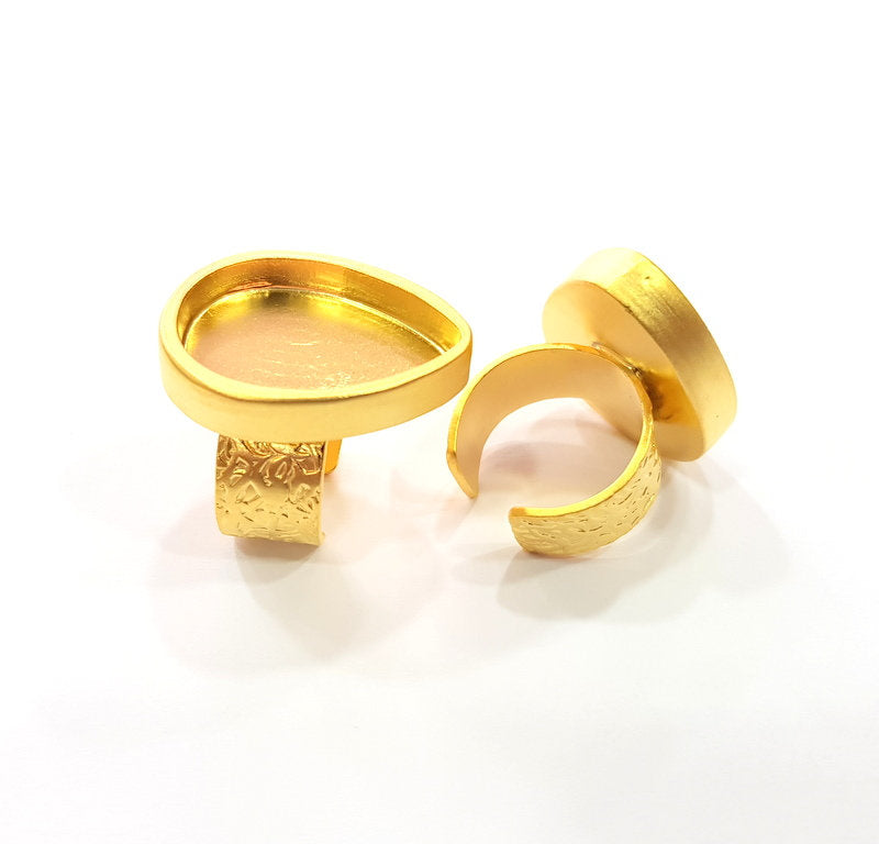Gold Ring Blank Setting Cabochon Base inlay Ring Backs Mounting Adjustable Ring Base Bezel (25x18mm blank ) Gold Plated Metal G15528