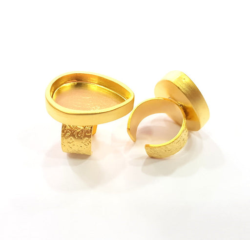 Gold Ring Blank Setting Cabochon Base inlay Ring Backs Mounting Adjustable Ring Base Bezel (25x18mm blank ) Gold Plated Metal G15528