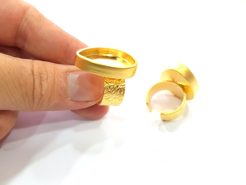 Gold Ring Blank Setting Cabochon Base inlay Ring Backs Mounting Adjustable Ring Base Bezel (25x18mm blank ) Gold Plated Metal G15528