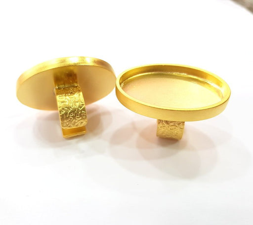 Gold Ring Blank Setting Cabochon Base inlay Ring Backs Mounting Adjustable Ring Base Bezel (40x30mm blank ) Gold Plated Metal G15530