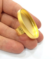 Gold Ring Blank Setting Cabochon Base inlay Ring Backs Mounting Adjustable Ring Base Bezel (40x30mm blank ) Gold Plated Metal G15530