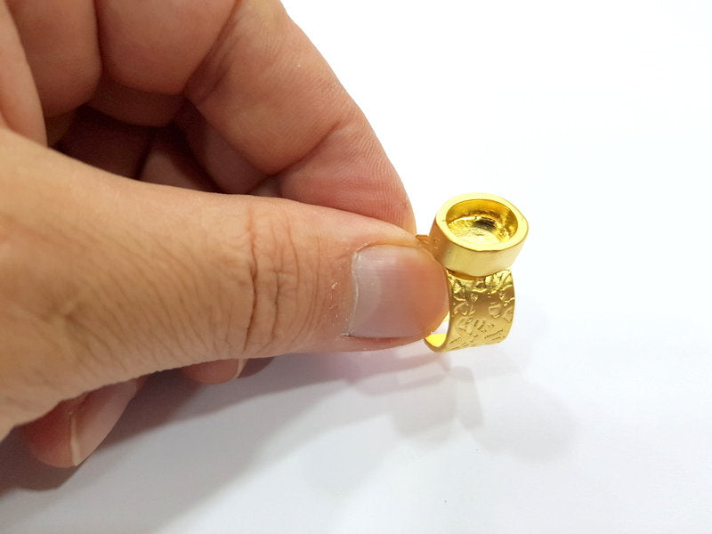 Gold Ring Blank Setting Cabochon Base inlay Ring Backs Mounting Adjustable Ring Base Bezel (10x8mm blank ) Gold Plated Metal G15532