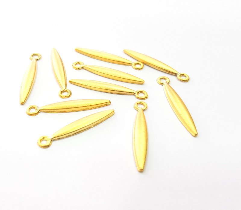 10 Spike Charm Gold Plated Charms Gold Plated Metal (25x4mm)  G15534