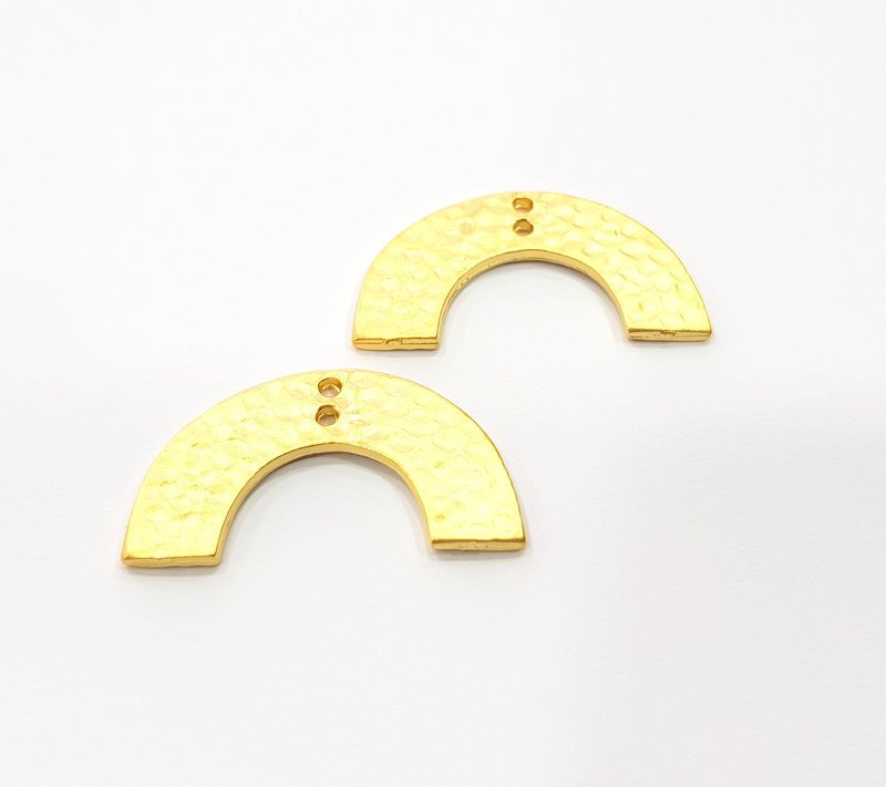 2 Hammered Semi Circle Charms Gold Plated Charms  (30x15 mm)  G15533