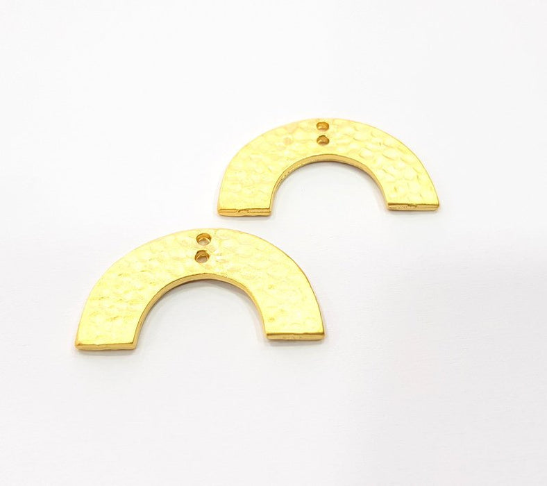 2 Hammered Semi Circle Charms Gold Plated Charms  (30x15 mm)  G15533