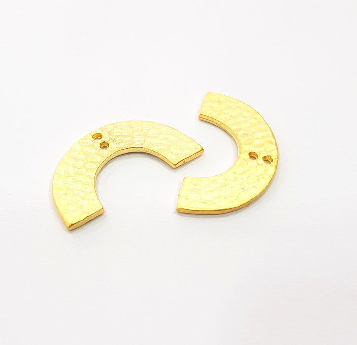 2 Hammered Semi Circle Charms Gold Plated Charms  (30x15 mm)  G15533