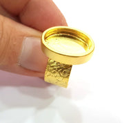 Gold Ring Blank Setting Cabochon Base inlay Ring Backs Mounting Adjustable Ring Base Bezel (18x13mm blank ) Gold Plated Metal G16102