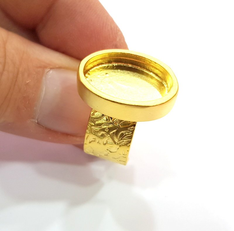 Gold Ring Blank Setting Cabochon Base inlay Ring Backs Mounting Adjustable Ring Base Bezel (18x13mm blank ) Gold Plated Metal G16102