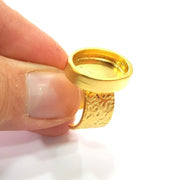Gold Ring Blank Setting Cabochon Base inlay Ring Backs Mounting Adjustable Ring Base Bezel (18x13mm blank ) Gold Plated Metal G16102