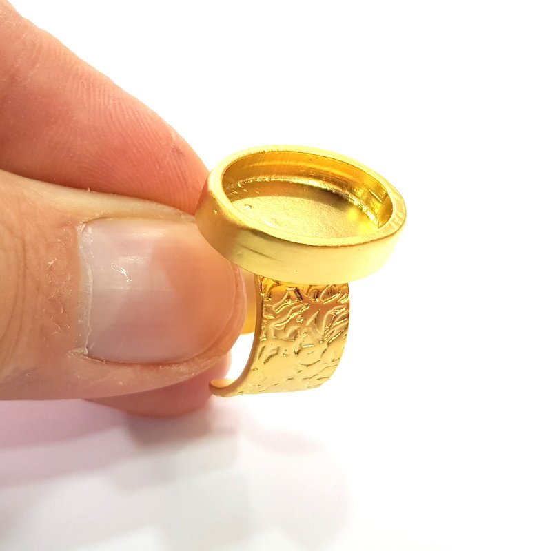 Gold Ring Blank Setting Cabochon Base inlay Ring Backs Mounting Adjustable Ring Base Bezel (18x13mm blank ) Gold Plated Metal G16102