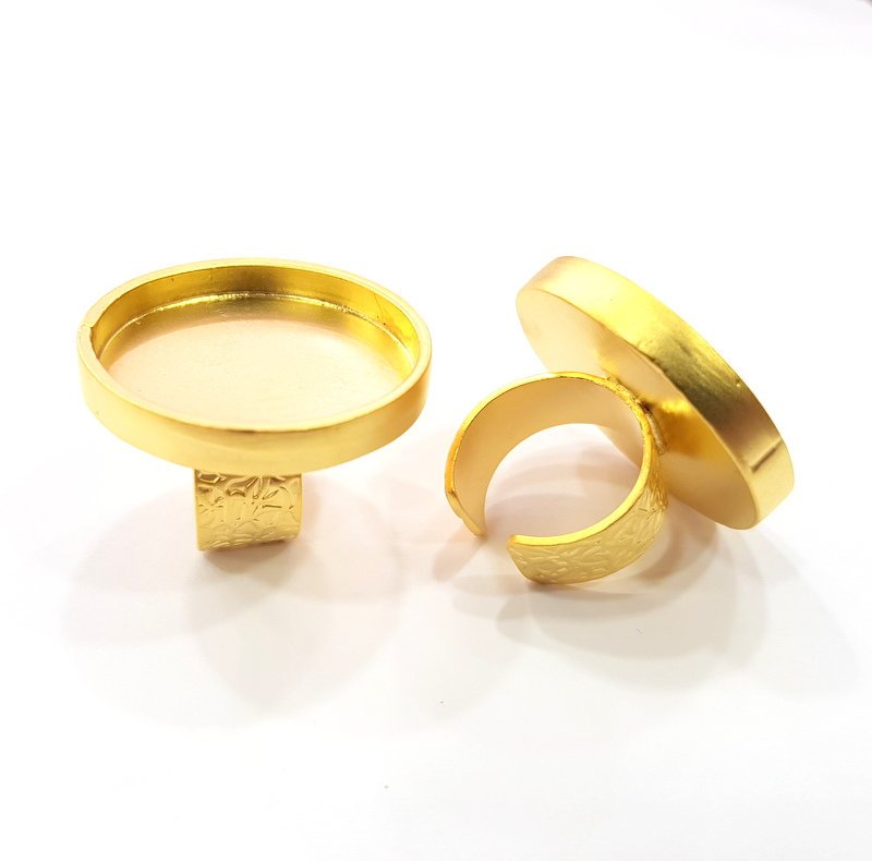 Gold Ring Blank Setting Cabochon Base inlay Ring Backs Mounting Adjustable Ring Base Bezel (30mm blank ) Gold Plated Metal G15536