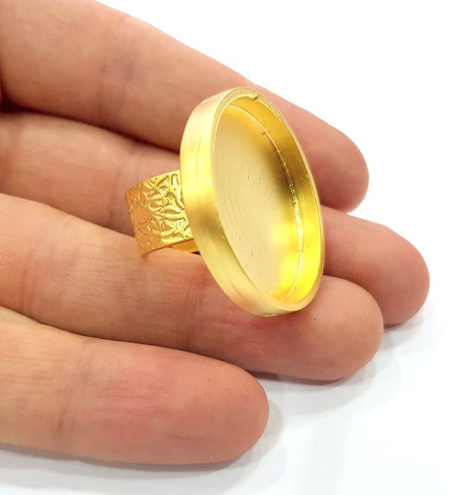 Gold Ring Blank Setting Cabochon Base inlay Ring Backs Mounting Adjustable Ring Base Bezel (30mm blank ) Gold Plated Metal G15536