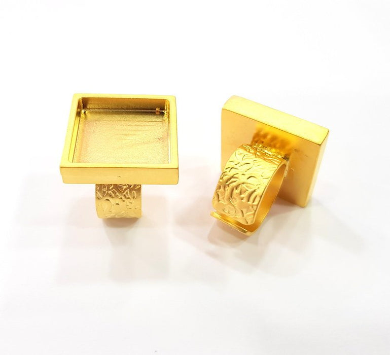 Gold Ring Blank Setting Cabochon Base inlay Ring Backs Mounting Adjustable Ring Base Bezel (20x20mm blank ) Gold Plated Metal G15537