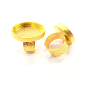 Gold Ring Blank Setting Cabochon Base inlay Ring Backs Mounting Adjustable Ring Base Bezel (25x18mm oval blank ) Gold Plated Metal G15538