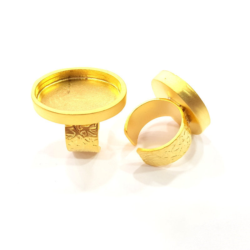 Gold Ring Blank Setting Cabochon Base inlay Ring Backs Mounting Adjustable Ring Base Bezel (25x18mm oval blank ) Gold Plated Metal G15538