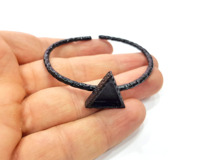 Black Bracelet Blank Cuff Bezel Resin Bangle inlay Blank Glass Cabochon Base Bezel Hammered Adjustable Black Bracelet (14x13mm ) G16329