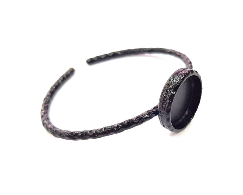Black Bracelet Blank Cuff Bezel Resin Bangle inlay Blank Glass Cabochon Base Bezel Hammered Adjustable Black Bracelet (18mm ) G16330