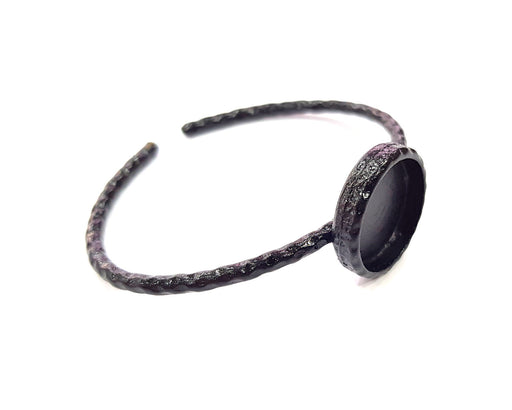 Black Bracelet Blank Cuff Bezel Resin Bangle inlay Blank Glass Cabochon Base Bezel Hammered Adjustable Black Bracelet (18mm ) G16330