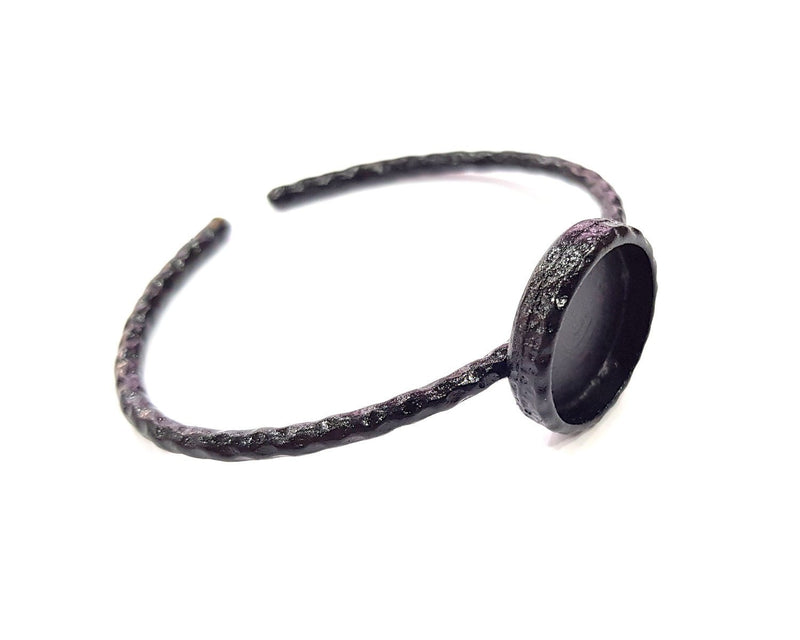 Black Bracelet Blank Cuff Bezel Resin Bangle inlay Blank Glass Cabochon Base Bezel Hammered Adjustable Black Bracelet (18mm ) G16330