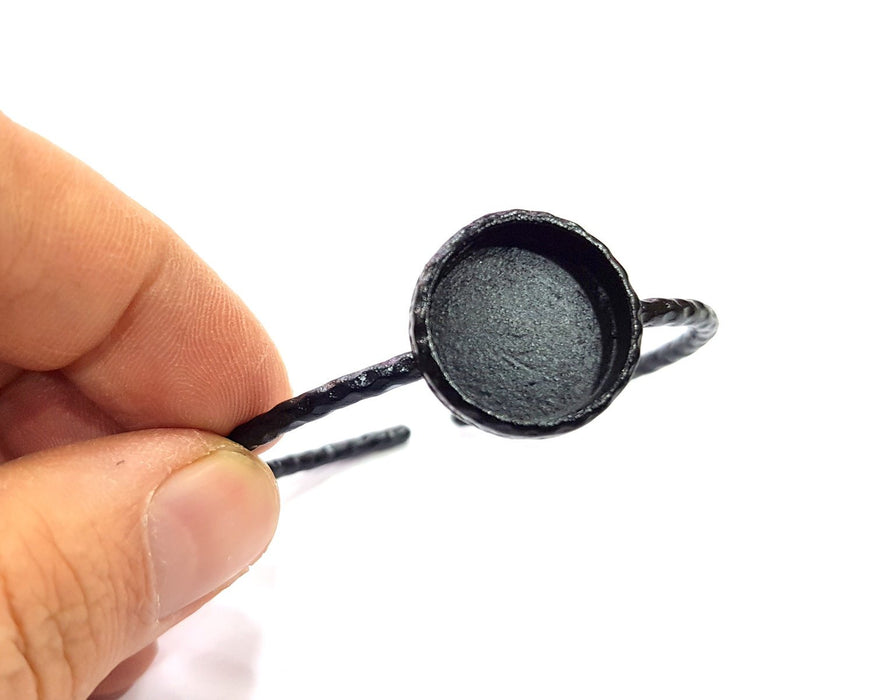 Black Bracelet Blank Cuff Bezel Resin Bangle inlay Blank Glass Cabochon Base Bezel Hammered Adjustable Black Bracelet (18mm ) G16330