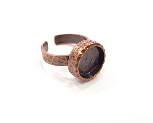 Copper Ring Blank Setting Cabochon Base inlay Ring Backs Mounting Adjustable Ring Base Bezel (12mm blank) Antique Copper Plated G16332