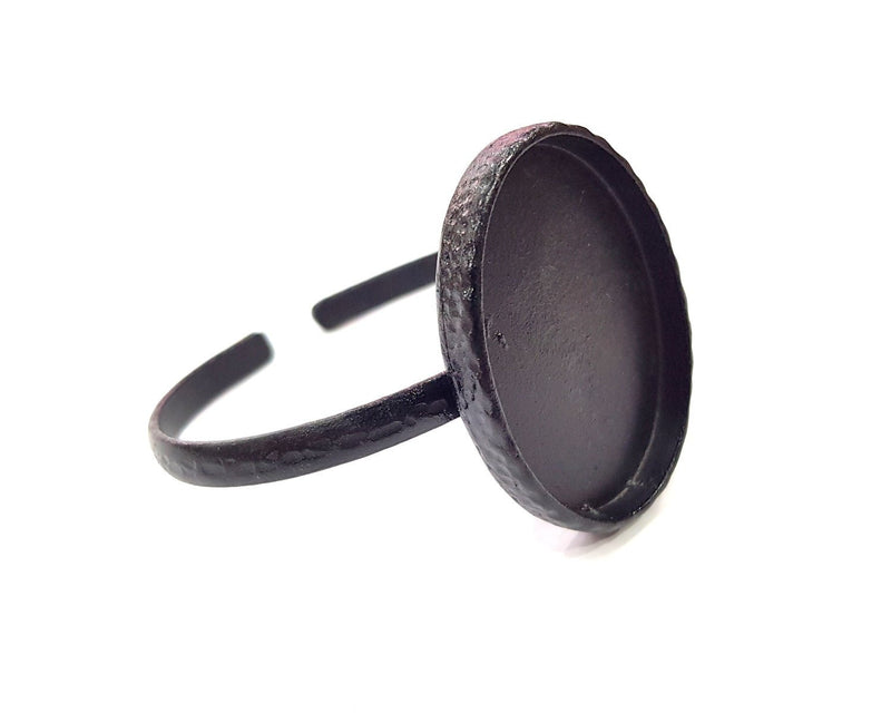 Black Bracelet Blank Cuff Bezel Resin Bangle inlay Blank Glass Cabochon Base Bezel Hammered Adjustable Black Bracelet (40x30mm ) G16337