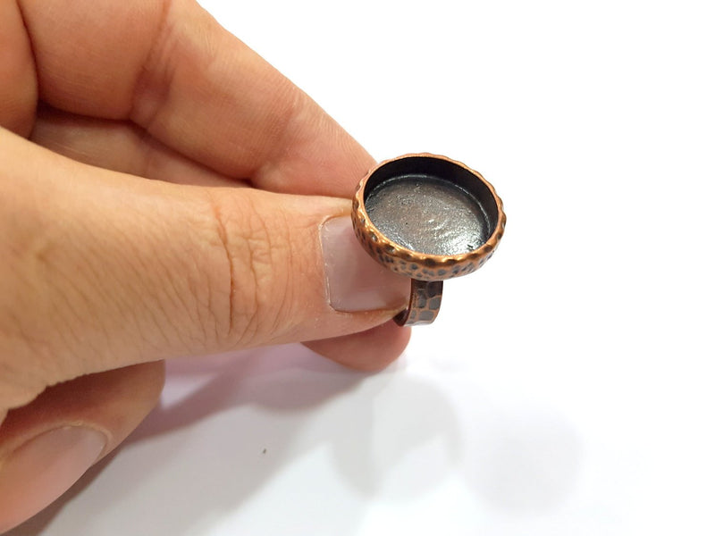 Copper Ring Blank Setting Cabochon Base inlay Ring Backs Mounting Adjustable Ring Base Bezel (18mm blank) Antique Copper Plated G16339