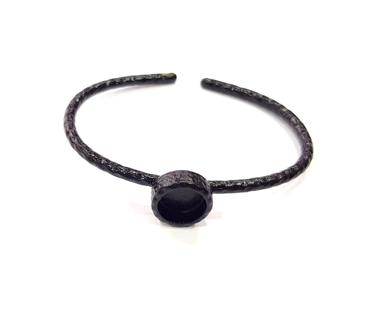 Black Bracelet Blank Cuff Bezel Resin Bangle inlay Blank Glass Cabochon Base Bezel Hammered Adjustable Black Bracelet (10mm ) G16340