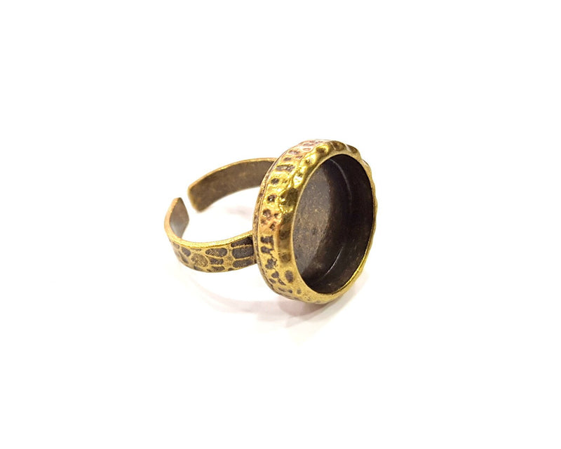 Antique Bronze Ring Blank Setting Cabochon Base inlay Ring Backs Mounting Adjustable Ring Bezel (16mm blank) Antique Bronze Plated G16345