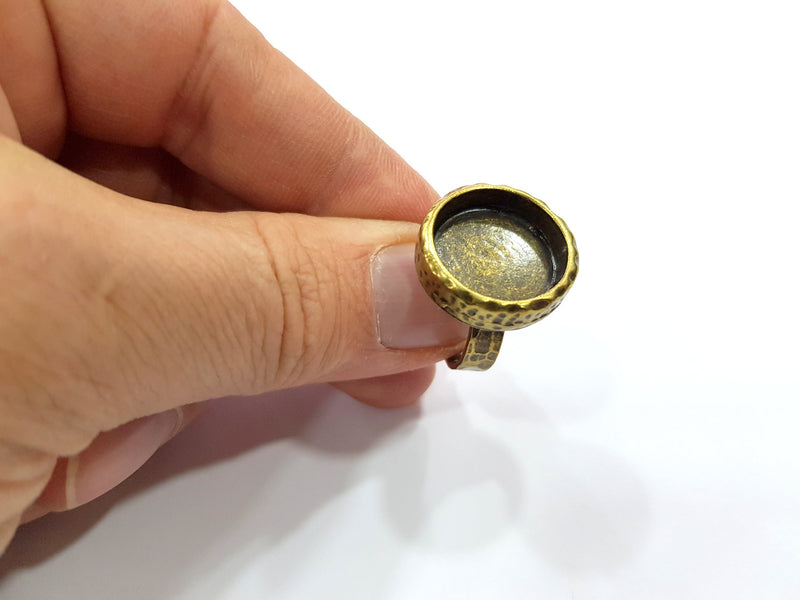 Antique Bronze Ring Blank Setting Cabochon Base inlay Ring Backs Mounting Adjustable Ring Bezel (16mm blank) Antique Bronze Plated G16345