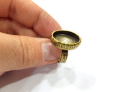 Hammered Ring Blank Setting Cabochon Base inlay Ring Backs Mounting Adjustable Ring Bezel (18x13mm blank) Antique Bronze Plated G16346