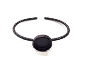 Black Bracelet Blank Cuff Bezel Resin Bangle inlay Blank Glass Cabochon Base Bezel Hammered Adjustable Black Bracelet (16mm ) G16348
