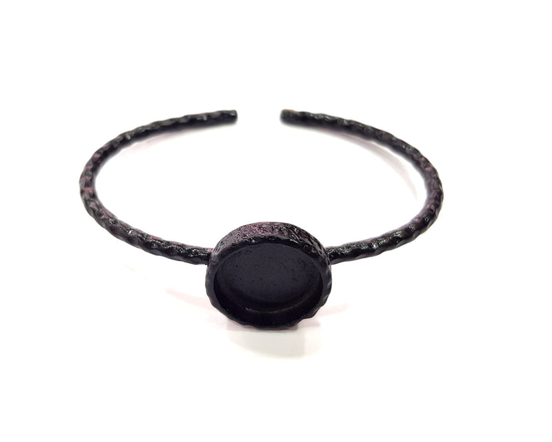 Black Bracelet Blank Cuff Bezel Resin Bangle inlay Blank Glass Cabochon Base Bezel Hammered Adjustable Black Bracelet (16mm ) G16348