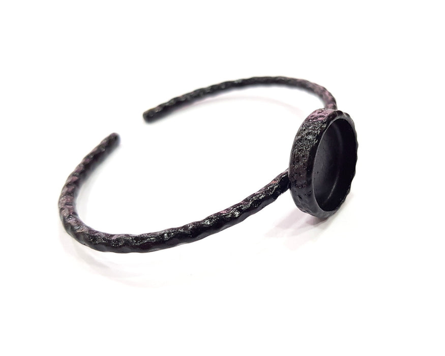 Black Bracelet Blank Cuff Bezel Resin Bangle inlay Blank Glass Cabochon Base Bezel Hammered Adjustable Black Bracelet (16mm ) G16348